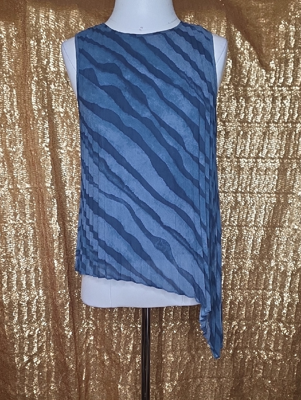 Halston Heritage Blue Zebra-Stripe Pleated Wrap